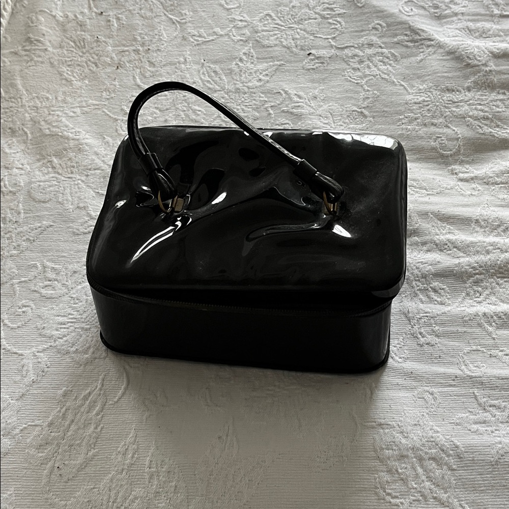 Sleek Black Cosmetic Case vintage patent leather